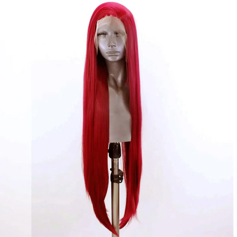Bombshell красный длинный шелковистый прямой синтетический парик для фронта шнурка термостойкий Тяжелый плотность сторона для афро-американских женщин