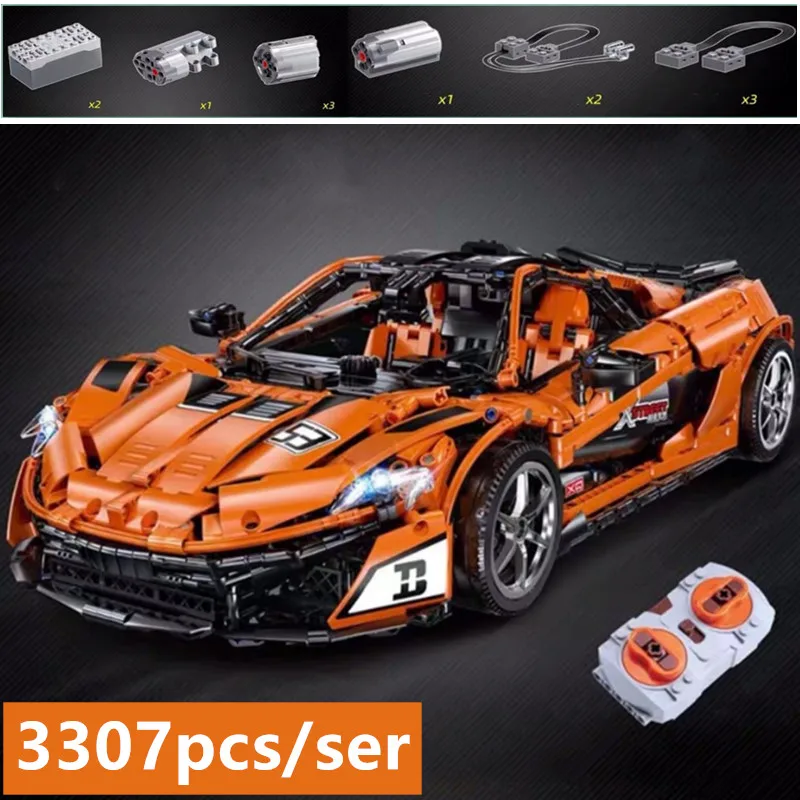 New Technic MOC-16915 Orange Super Racing Car fit technic city Building Blocks Bricks Toy Model RC birthday Christmas Gift