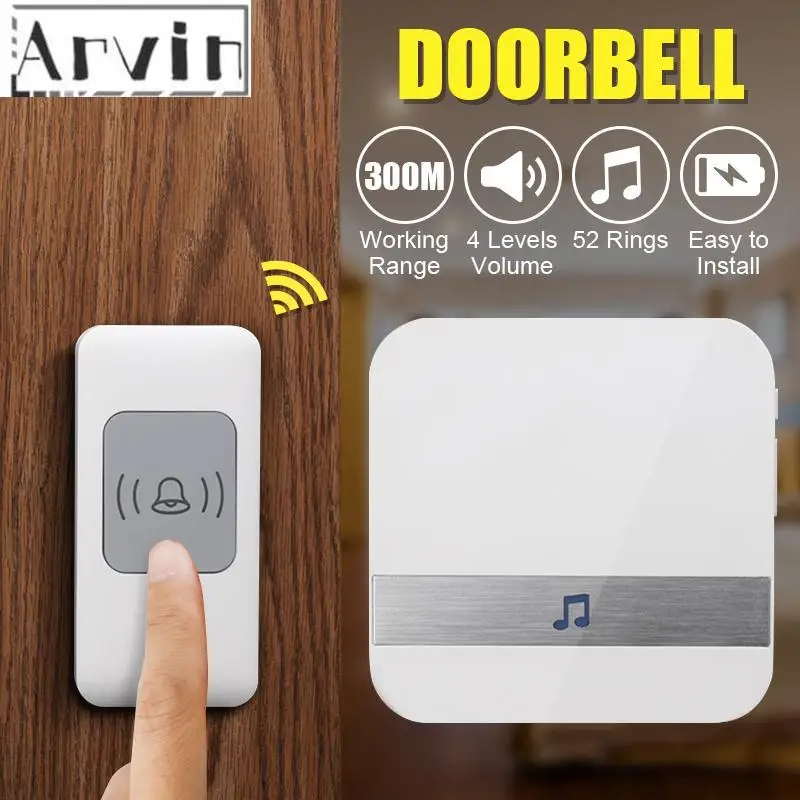 

52 Chimes Wireless Doorbell Waterproof 300M Remote Door Bell Transmitters + Receiver EU US Plug