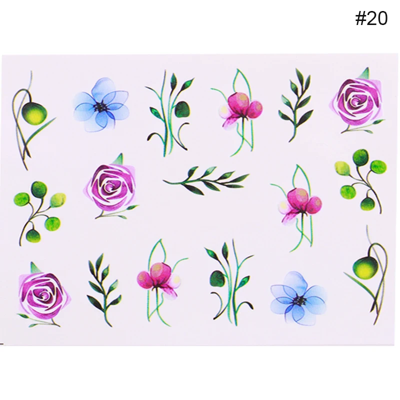 Nail Water Decals Colorful Flowers Butterfly Mixed Patterns Beauty Design Nail Art DIY Decoration Transfer Stickers Paper - Цвет: 27