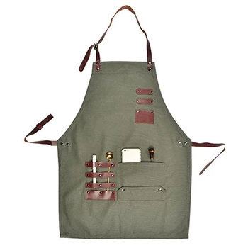 

Women Men Hairdresser Apron Cotton Bib Aprons Kitchen with Leather Straps Adult Apron for Work Barber Chef Drawing