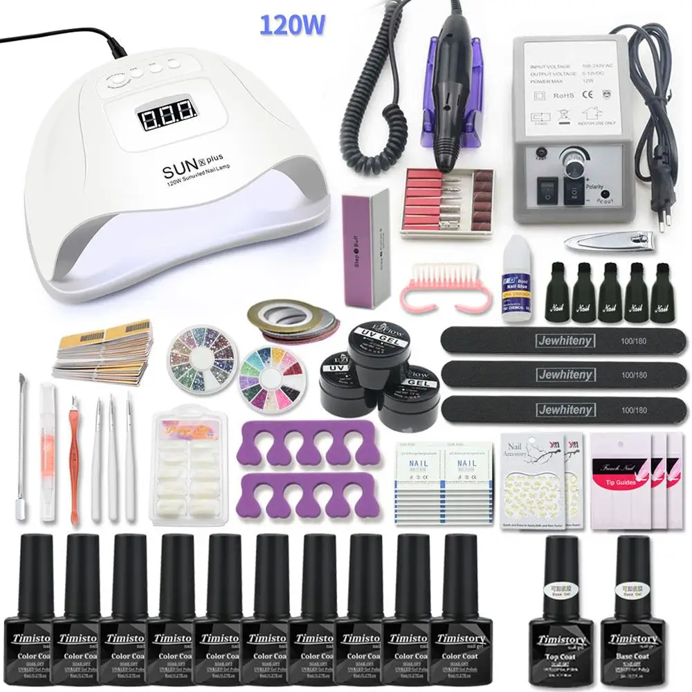  Manicure Set Acrylic Nail Kit With 120W Nail Lamp Choose Gel Nail Polish Nail Art Set All For Manic