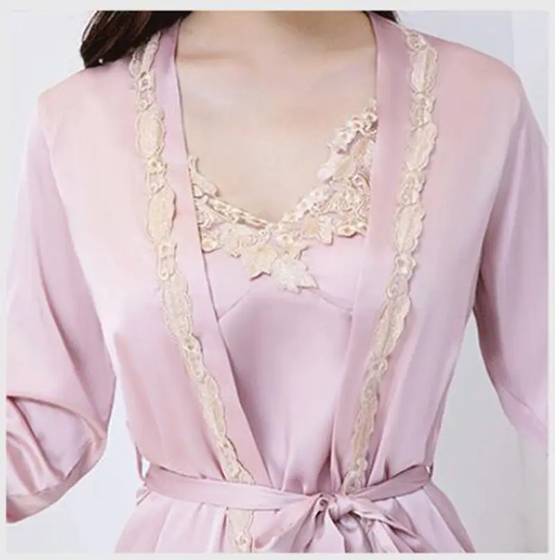 Smmoloa Female Silk Pjamas 4 Piece Sets Robe Sets Satin Nightwear