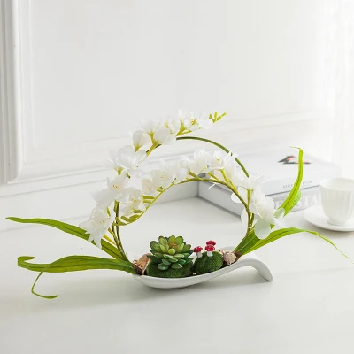 Butterfly Orchid Artificial Flowers Set Fake Flower Ceramic Vase Ornament Phalaenopsis Figurine Home Furnishing Decoration Craft - Цвет: 12