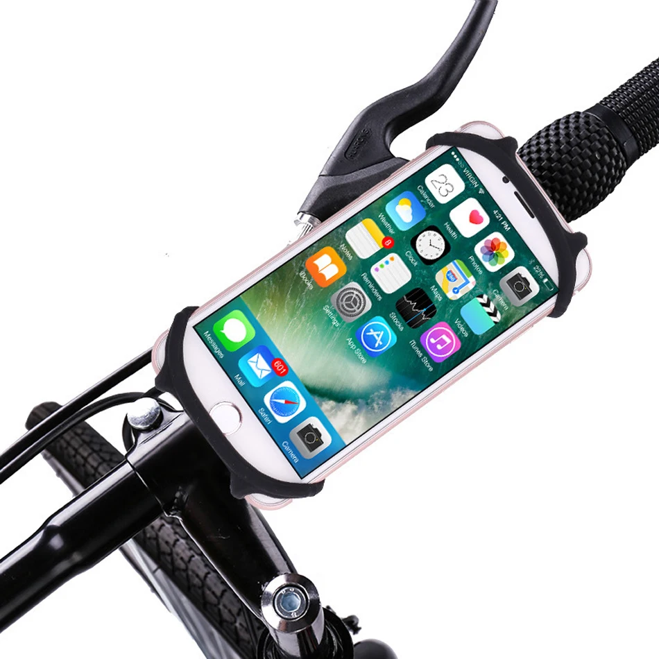 Universal Bike Motorcycle Mobile Phone Stand Holder Silicone Non-slip Buckle Pull Phone Mount Handlebar GPS Bicycle Accessories - Цвет: Black