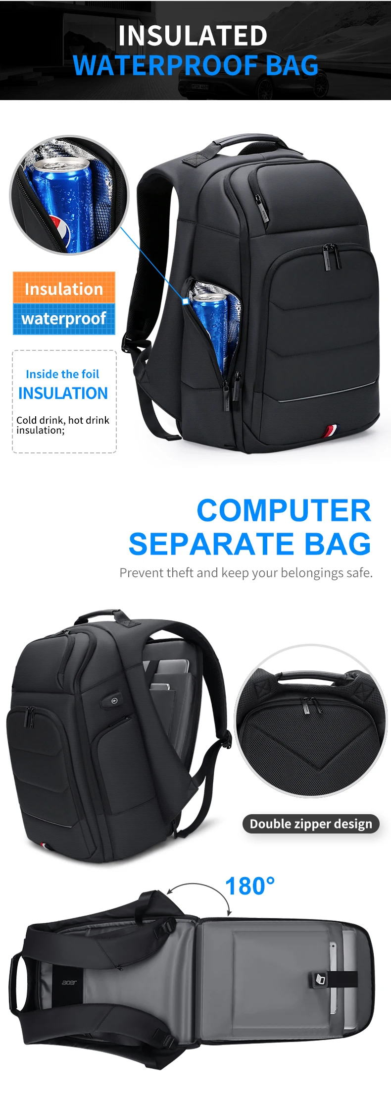 wateproof mochila masculino 15.6 Polegada bolsa para