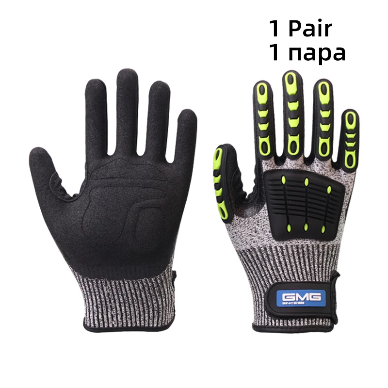 Cut Resistant Gloves Anti Shock Absorbing Mechanics Impact Resistant GMG TPR Safety Work Gloves Anti Vibration Oil-proof Gloves waterproof work boots Safety Equipment