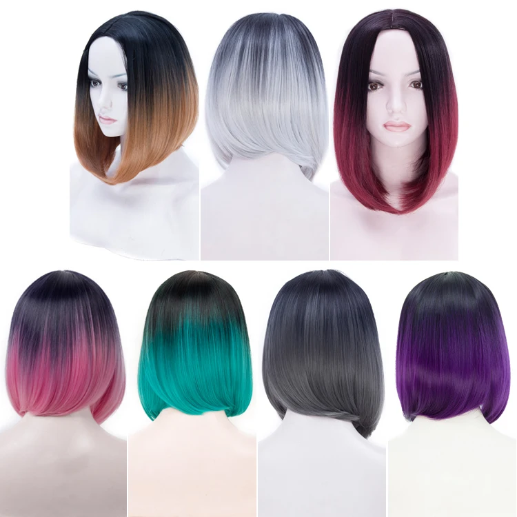 

40cm SHUOHAN High Temperature Synthetic Fiber Straight BOBO Wig Heat Resistant Long Black Dark Light Brown XUCHANG BOB