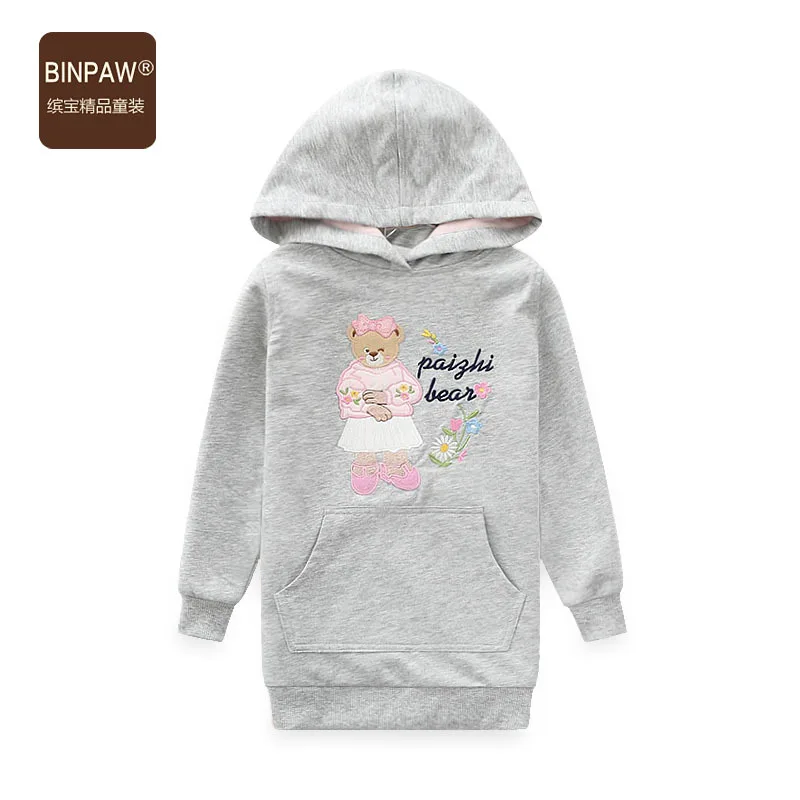Стиль Осенняя одежда для девочек с капюшоном и длинными рукавами, BINPAW корейско-Стиль для больших мальчиков с вышитым медведем пальто с капюшоном