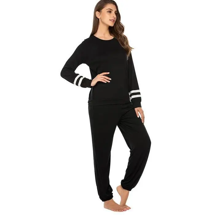 Women Nightwear O-Neck Long Sleeve Striped Pajamas Set