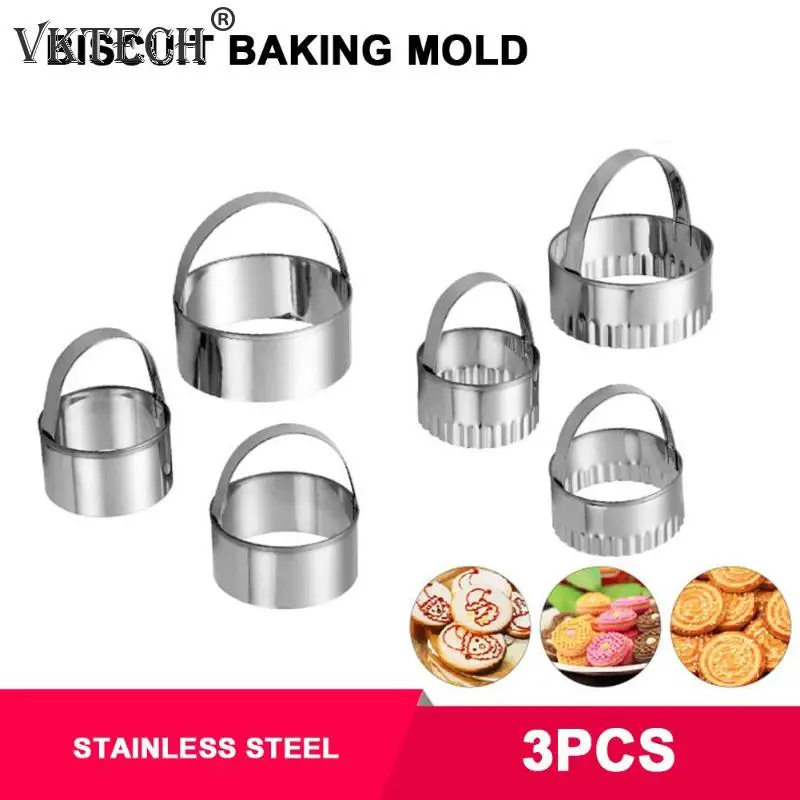 

3pcs Stainless Steel Cookie Biscuit DIY Mold Round Flower Shape Cutter Baking Mould Cake Cookie Cutters Baking Tools