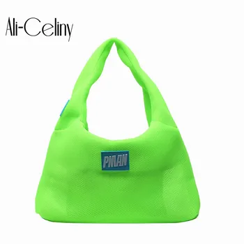 

Fluorescent Portable Mesh Bag Translucent Underarm Bag Large Capacity Shoulder Bag 2020 New Handbag Holiday Beach