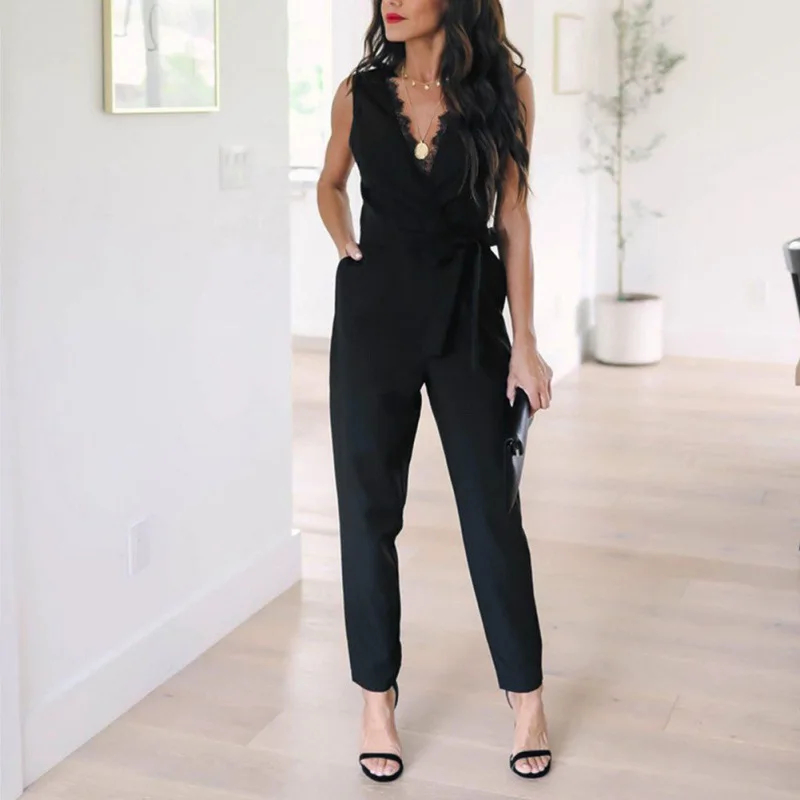 

Fashion Lace Women Jumpsuits Female Overalls Deep V Neck Sexy Bodysuits Elegant Summer Playsuits