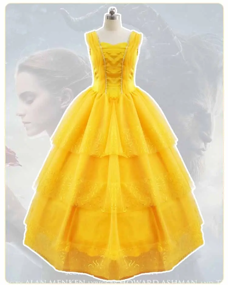 Длинное желтое платье Белл Красавица и Чудовище; костюм на Хэллоуин; платье принцессы Белль; маскарадный Карнавальный костюм для взрослых; костюм Белль