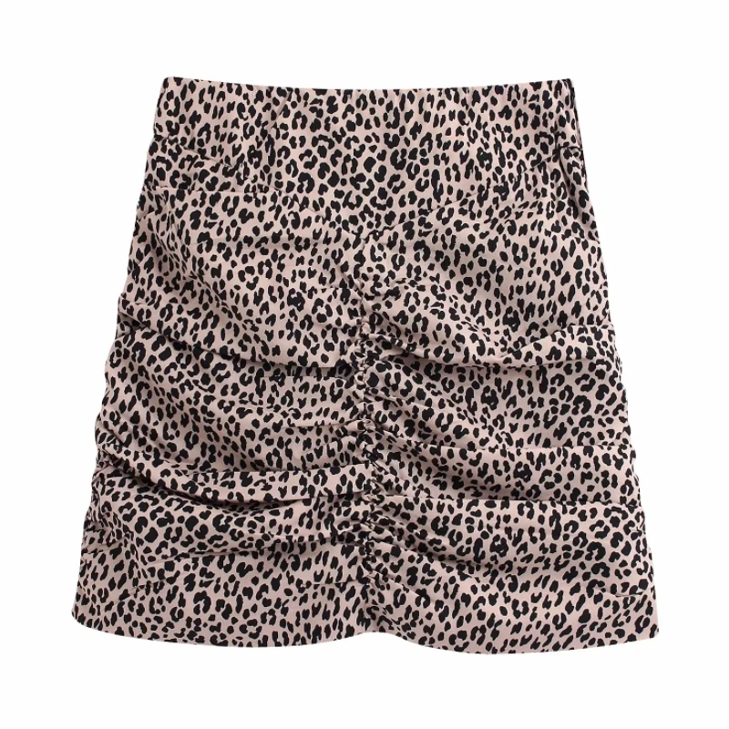 

Vintage Leopard Print Women Pleated Decoration Mini Skirt 2020 Spring Leisure Lady A-line Skirts P1532