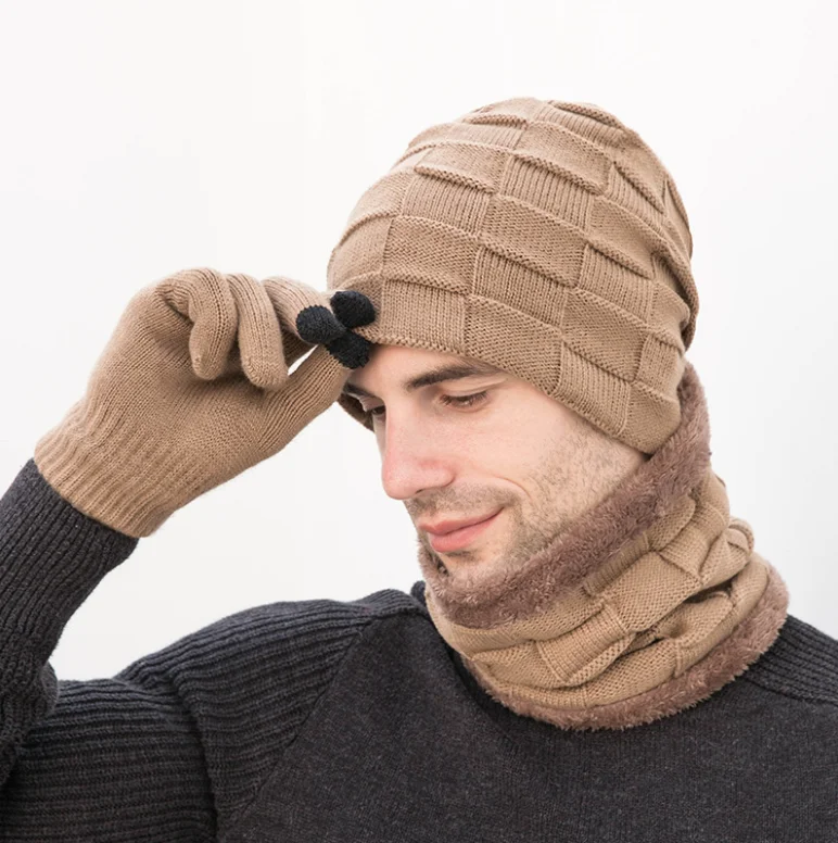 mens wooly hat and gloves set