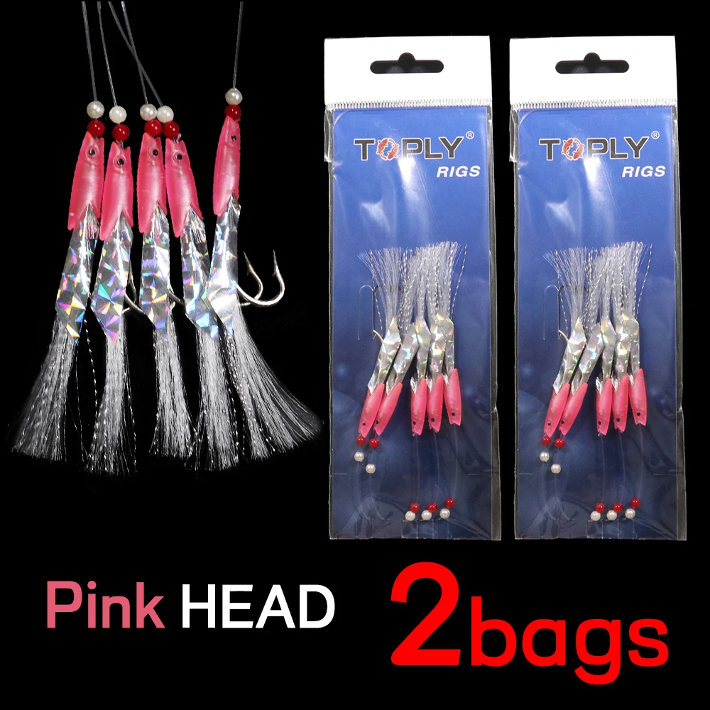 Elllv 2bags Sabiki Rigs Luminous Fish Head Flasher Streamer