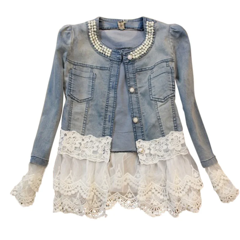 

Women Denim Jacket Long Sleeve Lace Jeans Jackets Women Loose Jean Coat Female Outwear #25