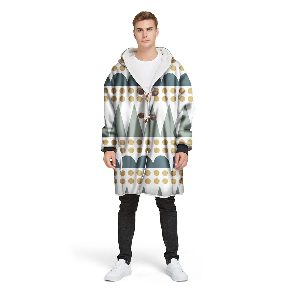 White KLV куртки мужские зимние длинные с капюшоном с роговыми пряжками плюс бархатное плотное пальто с 3D принтом верхняя блузка Новинка Горячая Распродажа куртка-бомбер 70 - Цвет: White