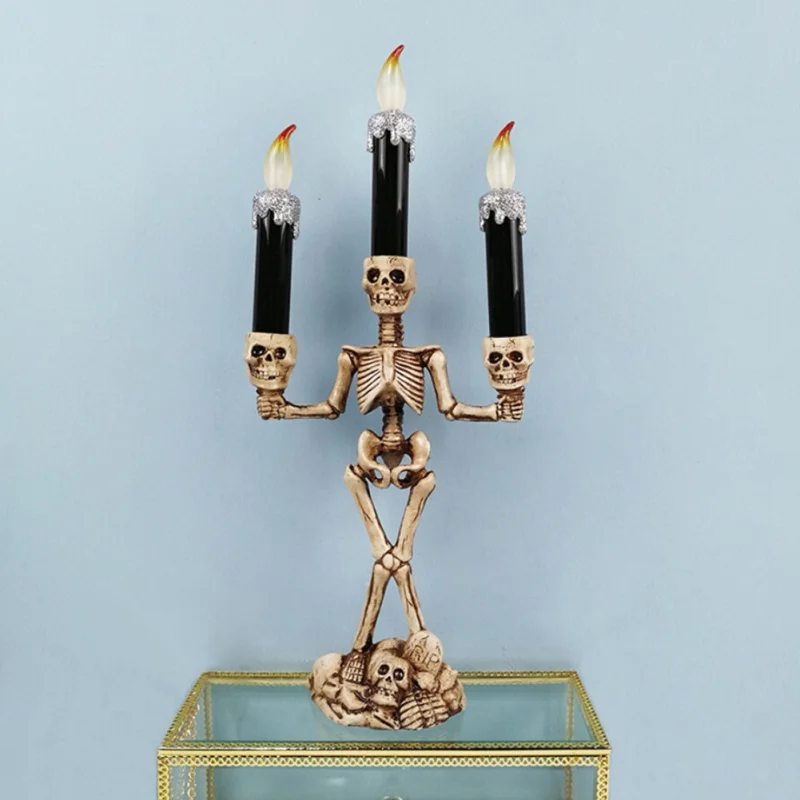 DIY Terror Human Skeleton Candle Lights Halloween Atmosphere Decoration Festive Supplies Desktop Party Home Decor Candle Holder