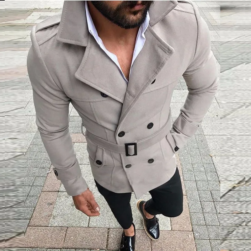 Новое пальто из смесовой ткани, мужская верхняя одежда с длинными рукавами и отложным воротником, осенне-зимнее элегантное пальто, повседневное приталенное пальто с поясом, SA-8 - Цвет: gray