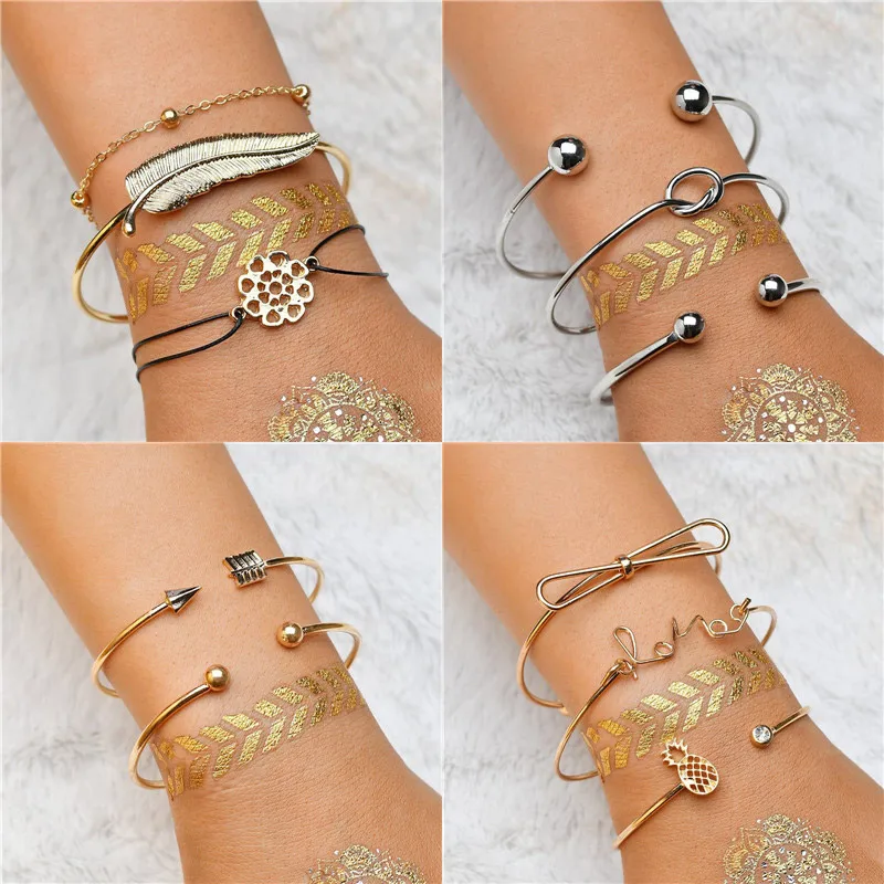 

WUKALO Trendy Punk Charm Bracelet Set for Woman Bohemian Adjustable Multilayer Gold Color Bracelet Bohemian Jewelry Gifts