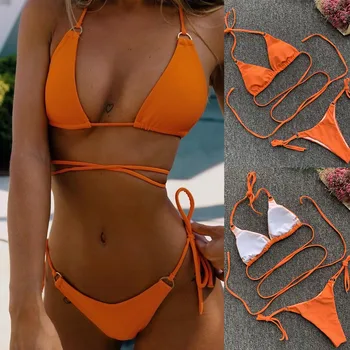 

JAYCOSIN Women's Two Piece Filled Bra Sexy Backless Solid Bandage Bathing Female Summer Bra Lingerie Beachwear Halter 19Dec16