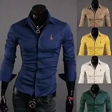 Мужские рубашки с длинным рукавом, мужская повседневная модная рубашка с вышитым оленем, большие размеры, мужская рубашка с заостренным воротником