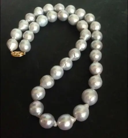 

Wholesale 12-13mm South Sea Natural Grey Pearl Necklace 18inch 14k Gold