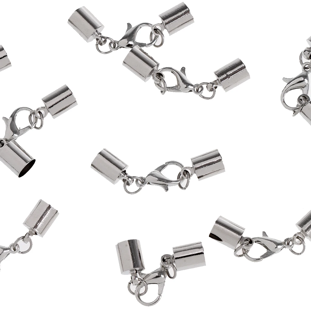 13 Pieces Bulk silver color Stainless Steel Barrel Bead Leather Cord Ends Caps Jewelry Finding Clasp Making Craft