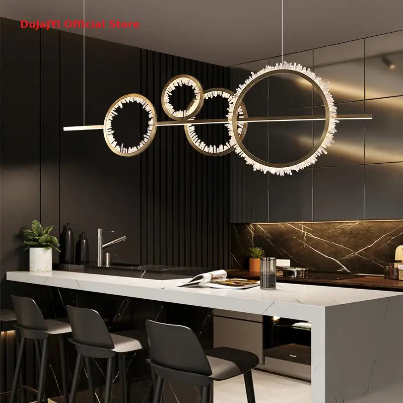 Nordic Light Luxury LED Restaurant Crystal Chandelier Modern Living Room Lamp Minimalist Bar Taichung Island Chandelier Lighting
