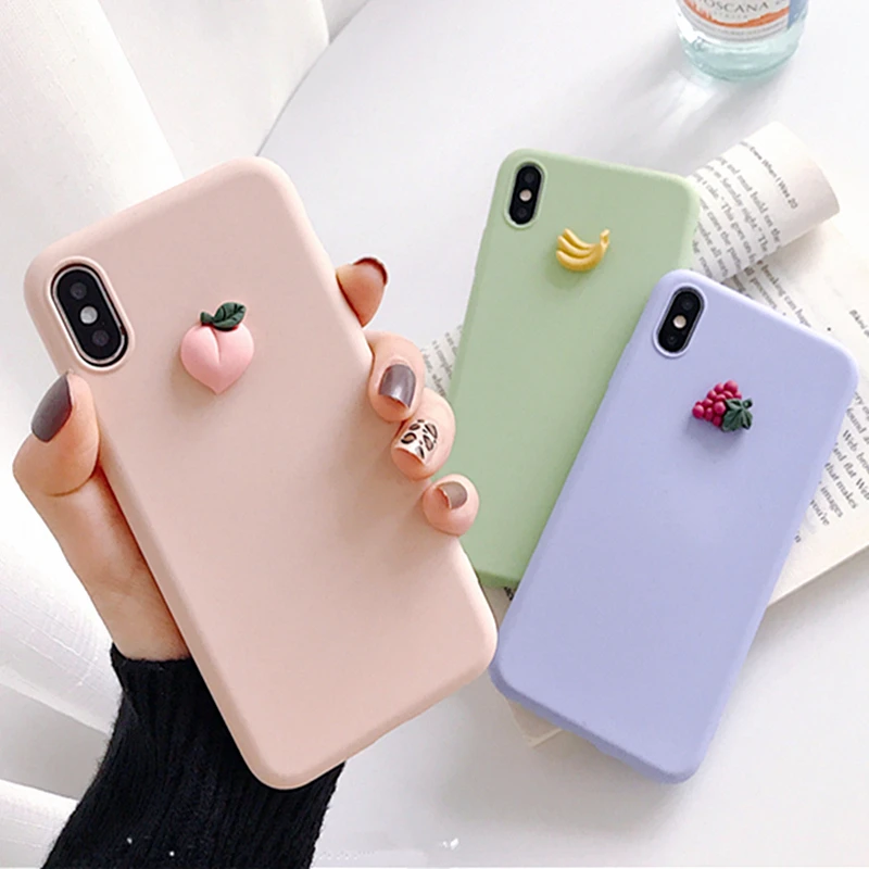 Cute 3D fruit banana peach grape Phone Case For iphone 7 X XR XS MAX 6 8 plus for samsung S8 S9 10 Note Soft silicone Cover | Мобильные