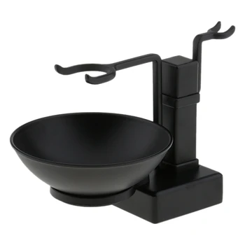 

Bathroom Barber Men Metal Shaving Rack Stand Set - Shave Brush Holder Shelf + Soap Mug Cup Bowl Black