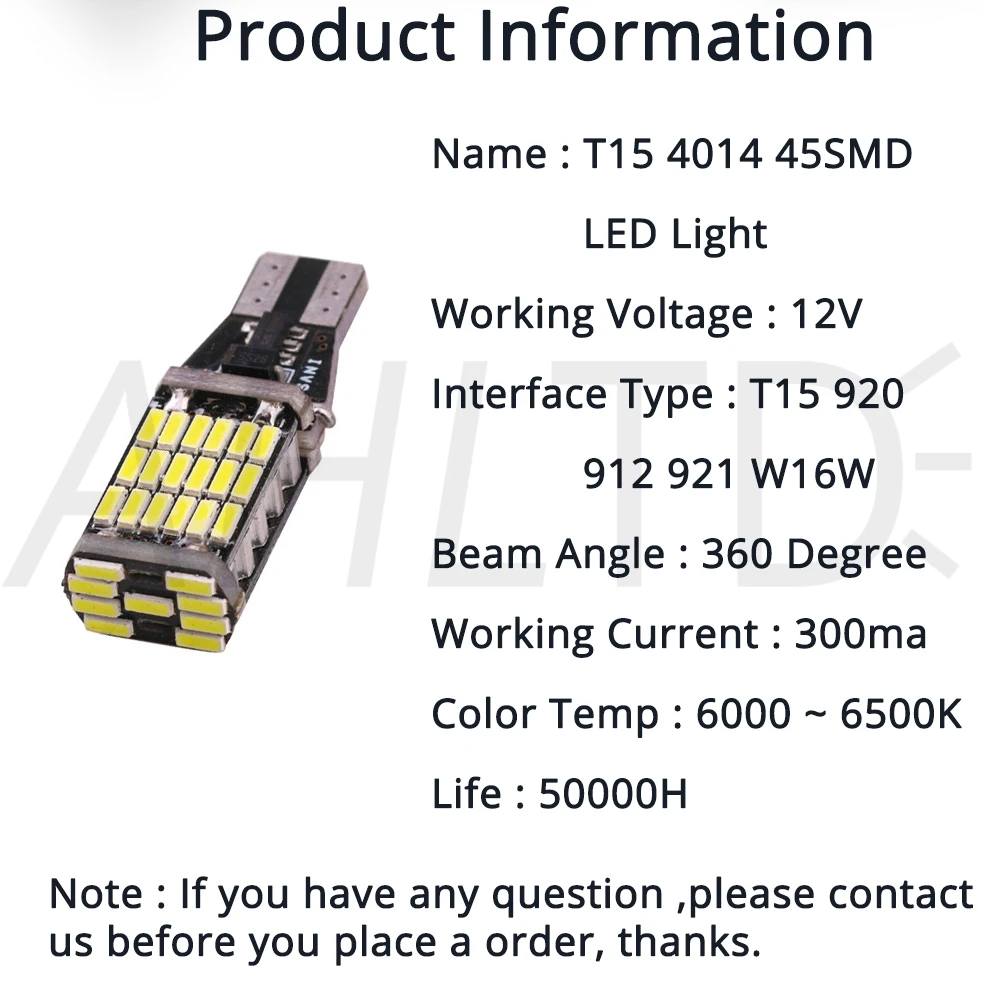 T15 W16W автомобильная светодиодная лампа для Авто Обратный Свет белые лампы 4014 45SMD 920 921 912 Клин Canbus светодиодный резервный парковочный свет DC 12V