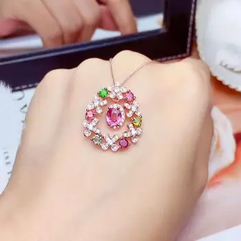 

Natural Real Tourmaline necklace pendant S925 sterling silver Natural real Tourmaline Pendant