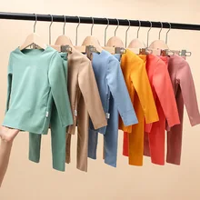 

3-11Y Baby Girl Boy Thermal Underwear Set Autumn Winter Solid Traceless Warm Soft Sleep Wear Suit 2021 Christmas Kids Clothes