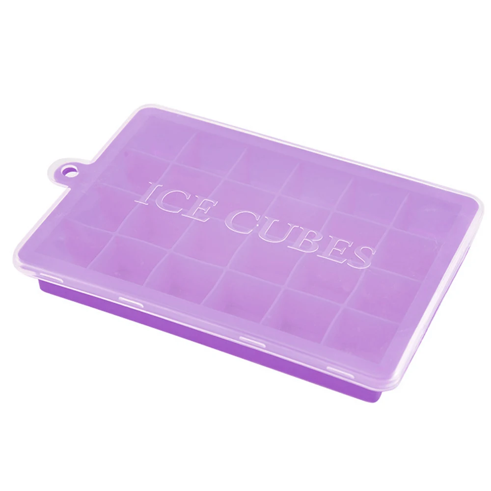Домашняя Экологически чистая 24 Сетки силиконовая форма льда кубик лоток с крышкой маленькие фрукты льда изготовитель ледяных кубиков делая форму сладкое мороженое плесень - Цвет: Purple  with Lid