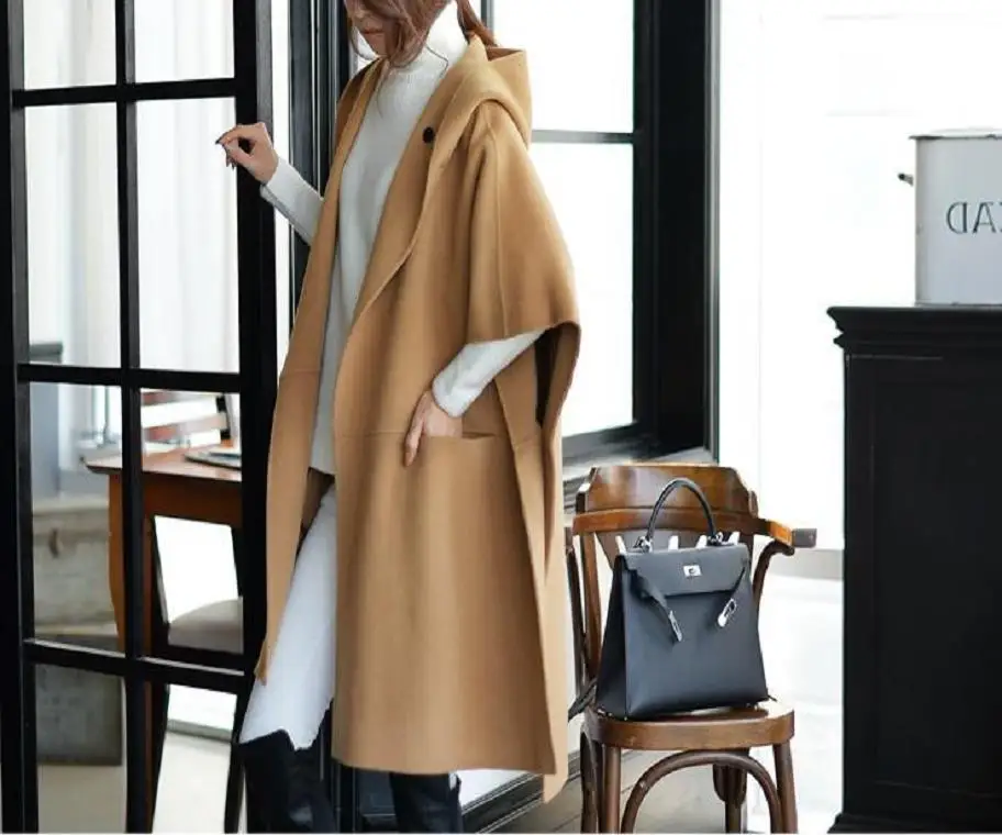 3192 Europe And America Foreign Trade AliExpress Amazon EBay Cross Border Cloak Woolen Jacket Woolen Overcoat Fat Mm Trench Coat