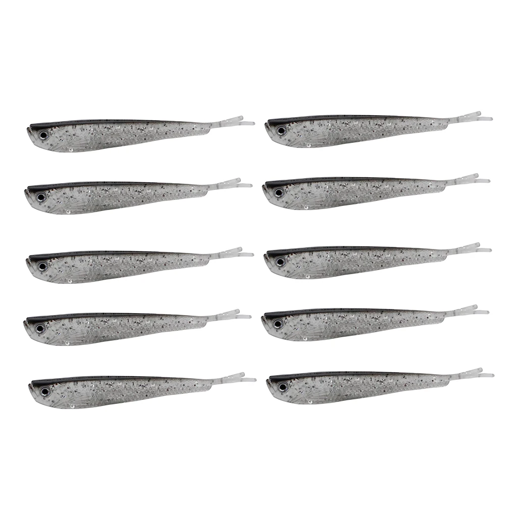 10pcs Paddle Tail Swimbaits, Soft Jerk Baits, Soft Fishing Lures 3D Lifelike Eyes Split Tail