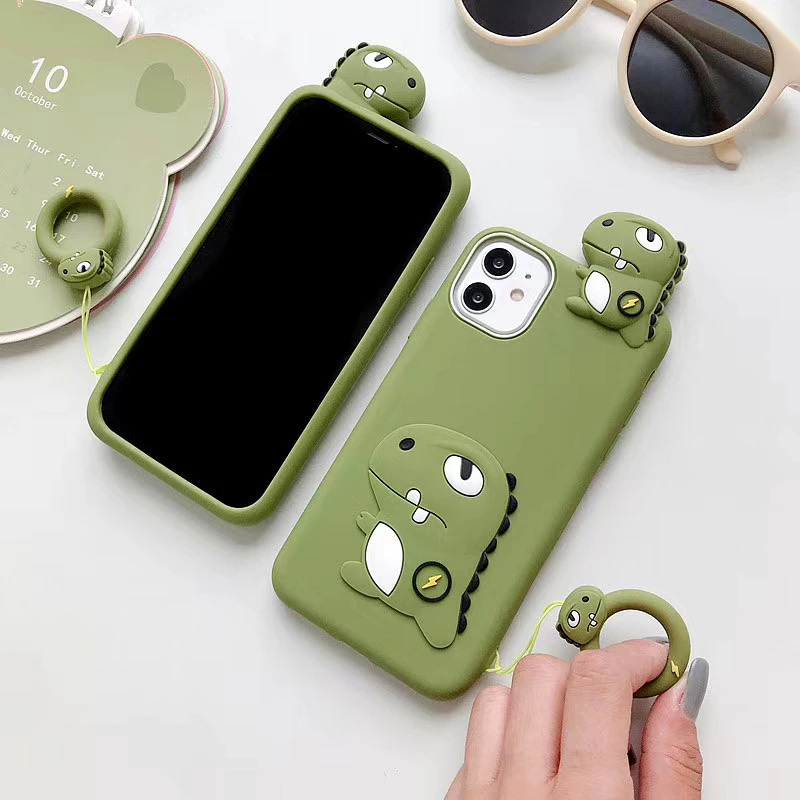 3D зеленый чехол для телефона с динозавром iPhone 11Pro Max XS 7 8 6 Plus XR милый мультяшный