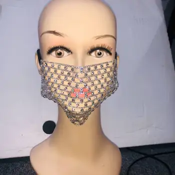 

Scales Shape Rhinestone Mask Luxury Hollow Out Decorative Face Jewelry Mask Mouth Cover Masks for Night Club Prom Party