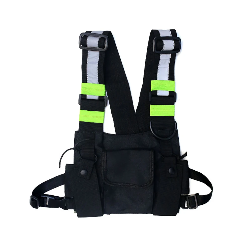 

3M Reflective Chest Rig Bag Vest with 2 Radio Pocket Outdoor Street Wear Backpack Pack Holster Canvas Tactical Vest