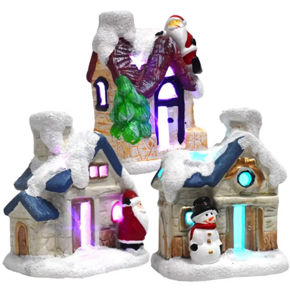2021 Miniature Figurines Cute Dreamy Snow Scene Cottage House With Light Christmas Desk Ornament Accessories Craetive Toy Gift | Дом и сад