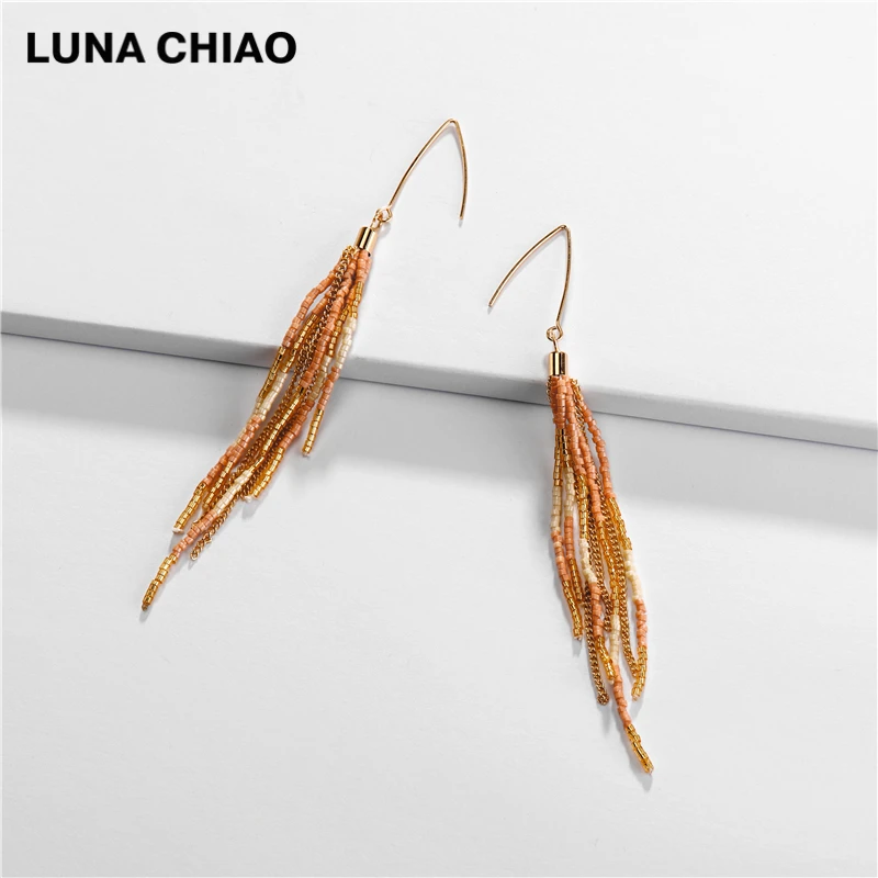 LUNA CHIAO, осенне-зимние богемные серьги в богемном стиле с несколькими кисточками, женские длинные висячие серьги - Окраска металла: coral