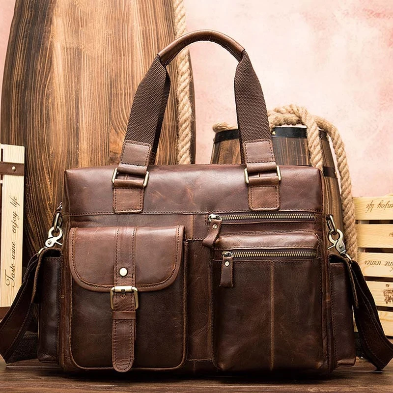 

Luufan Travel Bag Cow Leather Luggage Weekend Bags Duffle Vintage Genuine Leather Briefcase Brown Functional Work Tote