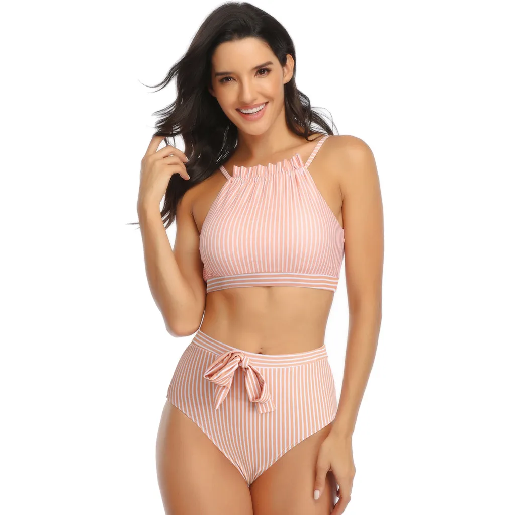

SAGACE 2020 Women Swimwear Backless Bandage Bikini High Waist Push Up Swimsuit Monokini String Halter Micro Biquini Women