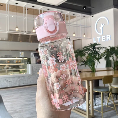 S1 Howtelee sakura пресс крышки очки бутылка для воды цветы чашки Кофе Молоко класс стеклянные чашки девушка бутылки - Цвет: S1