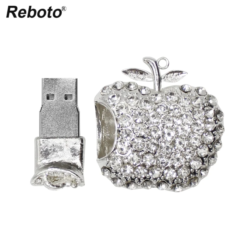 USB карта памяти 64 ГБ 32 ГБ 16 ГБ 8 ГБ флэш-дисковое ожерелье Блестящий бриллиант в форме яблока креативный подарок флеш-накопитель U диск для ПК