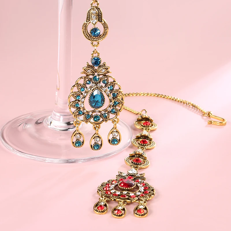 Bridal Jewelry Sets Vintage Look Jewelry Sets Pendants Necklace Earring For Women Gold-Color Mosaic Blue Crystal Party Gifts