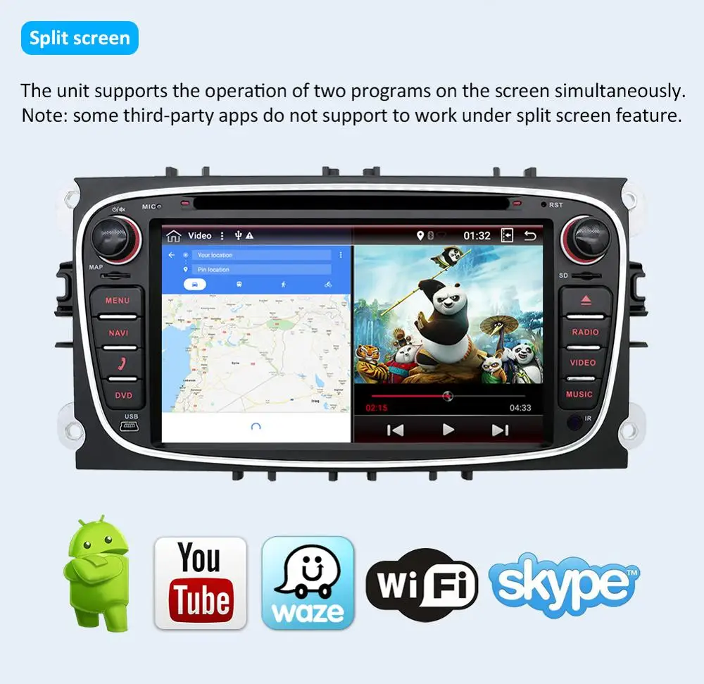 Perfect 2 din Android Car DVD Multimedia Player GPS Navi For Ford For Focus2 Mondeo Galaxy Wifi Audio Radio Stereo Head Unit Free Canbus 4